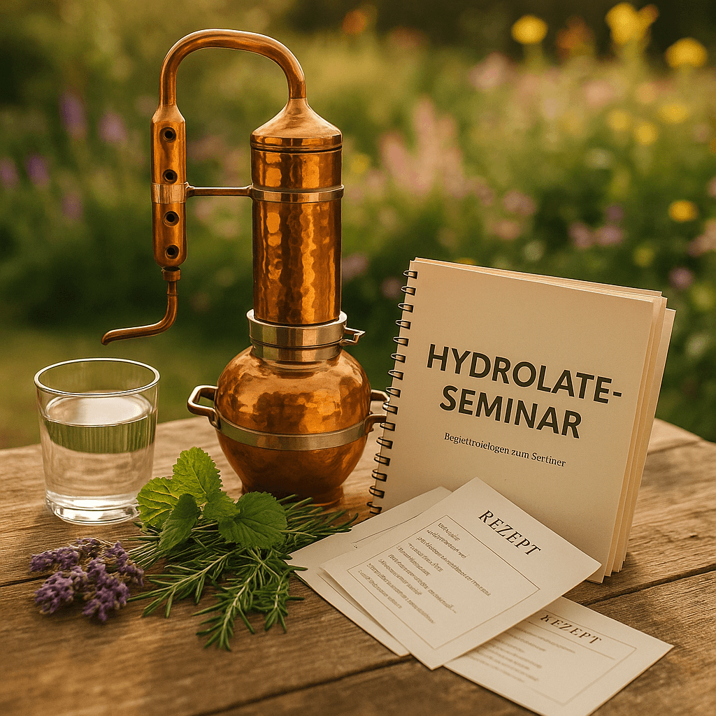 Kupferdestille, Kräuter und Seminarunterlagen zum Hydrolate-Tagesseminar